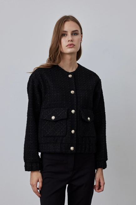 Tweed Bomber Jacket - Black Black