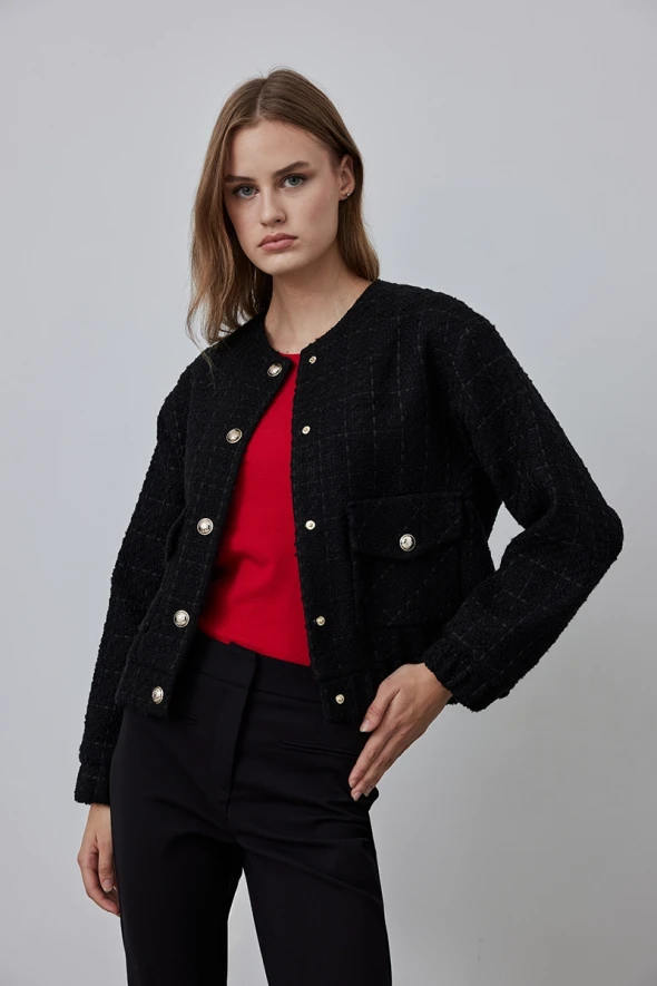 Tweed Bomber Jacket - Black - 3