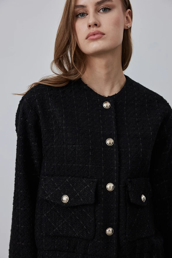 Tweed Bomber Jacket - Black - 4