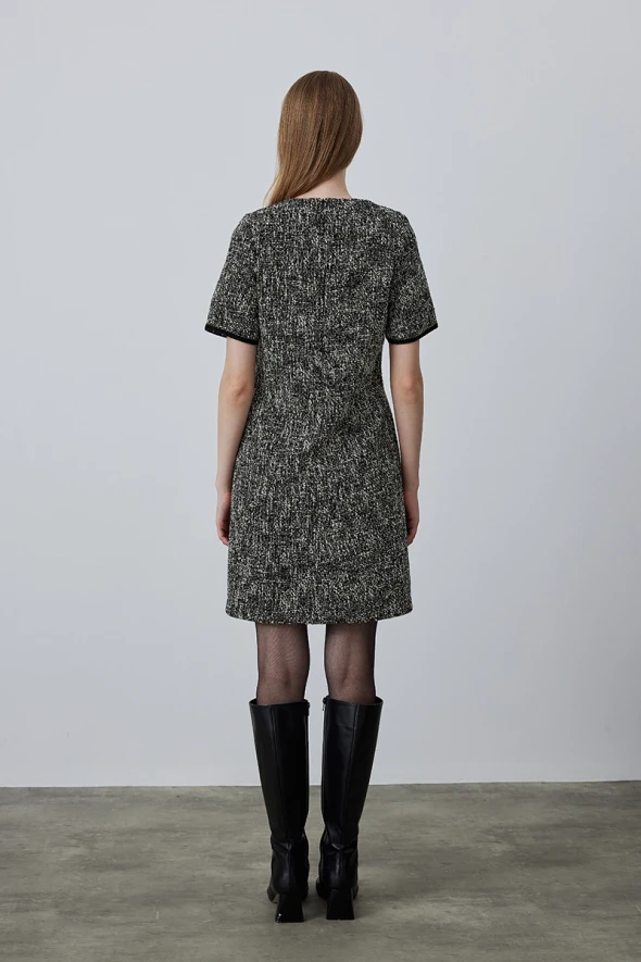 Tweed Dress with Pockets - Black - 6