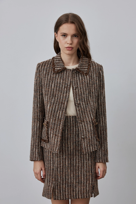 Tweed Jacket with Silvery - Brown Brown