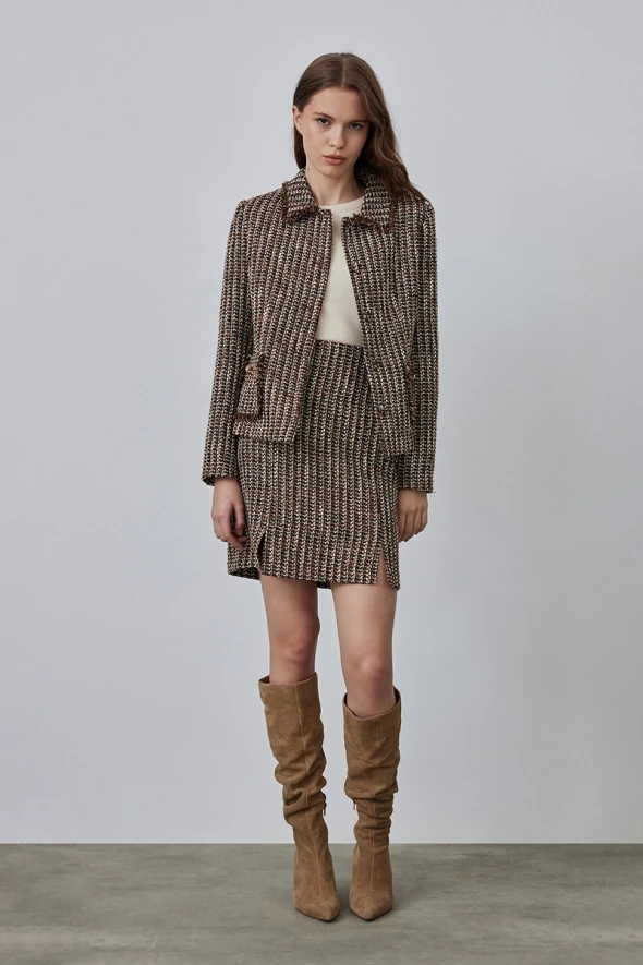 Tweed Jacket with Silvery - Brown - 3