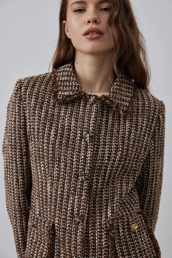 Tweed Jacket with Silvery - Brown - 5