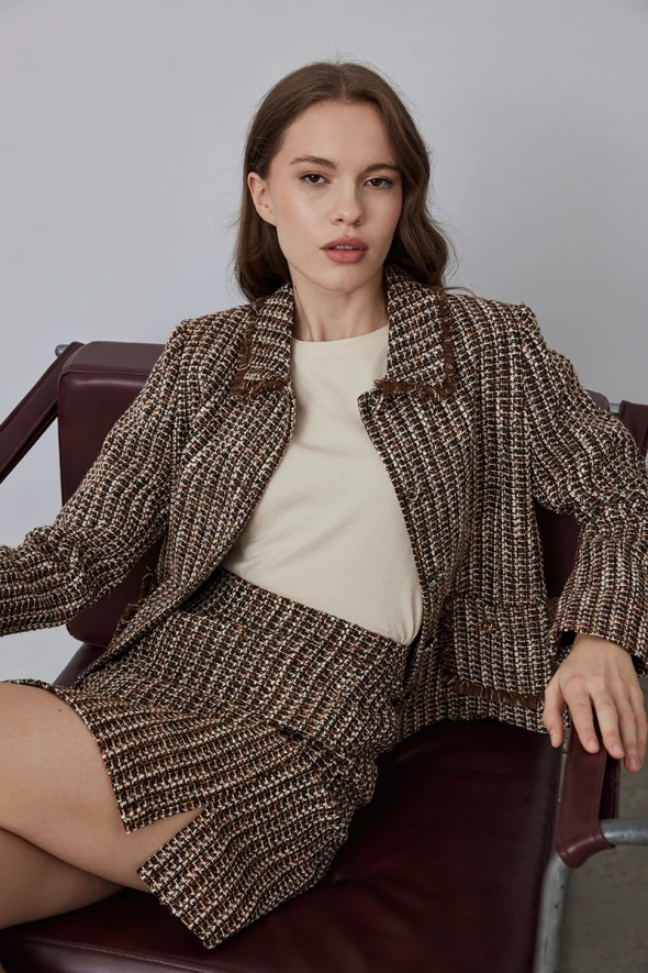 Tweed Jacket with Silvery - Brown - 2