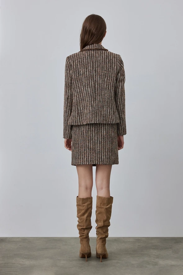 Tweed Jacket with Silvery - Brown - 6