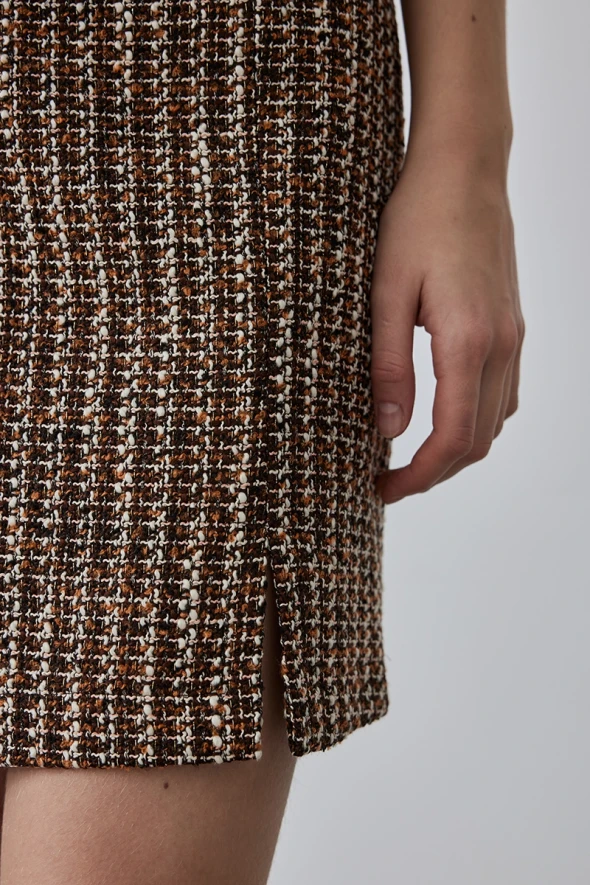 Tweed Mini Skirt with Silvery - Brown - 5