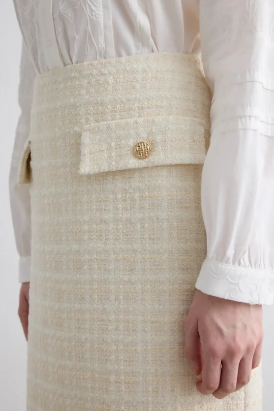 Tweed Pencil Skirt - Ecru - 3