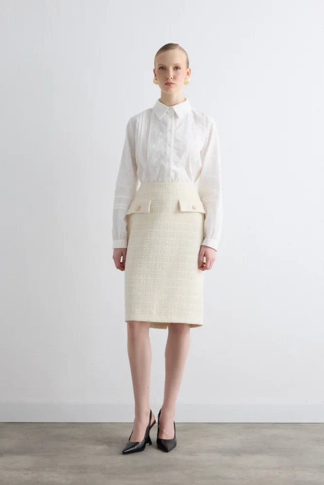 Tweed Pencil Skirt - Ecru - Gusto