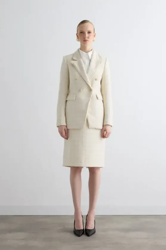 Tweed Pencil Skirt - Ecru - Gusto
