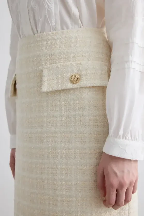Tweed Pencil Skirt - Ecru - 3