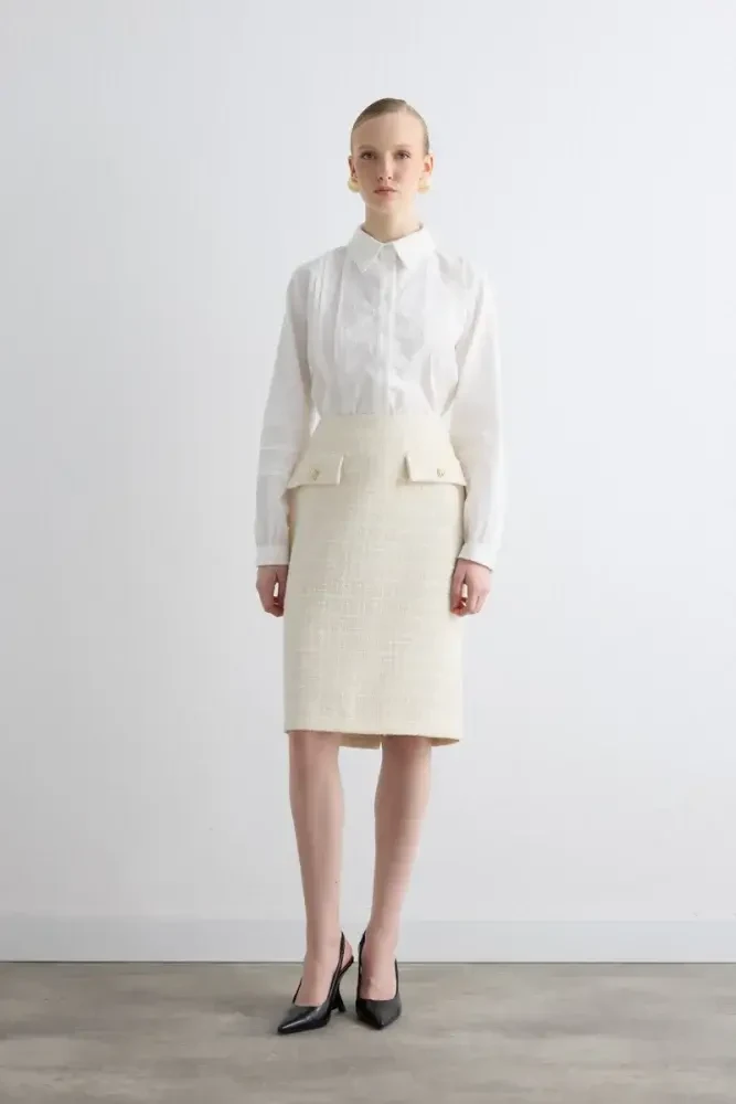 Tweed Pencil Skirt - Ecru - Gusto