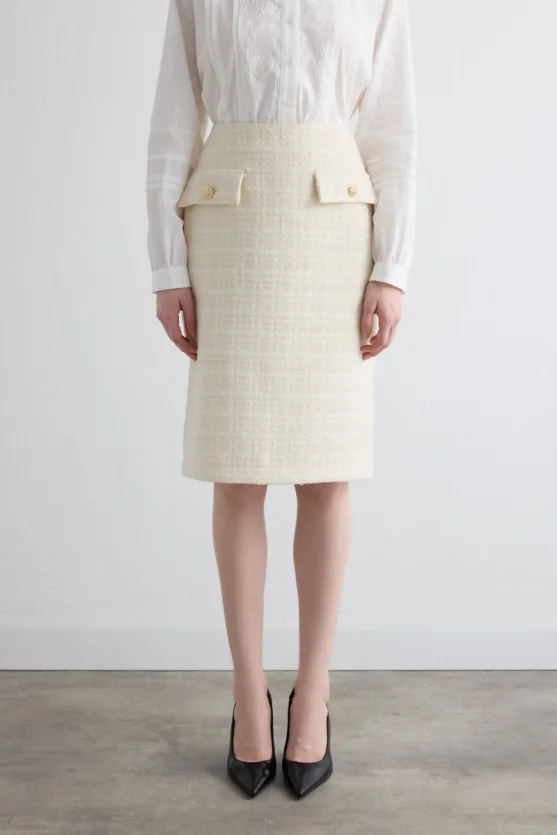 Tweed Pencil Skirt Ecru - Gusto