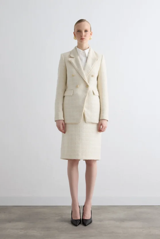 Tweed Pencil Skirt Ecru - Gusto