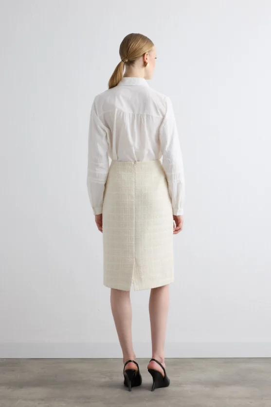 Tweed Pencil Skirt Ecru - 5