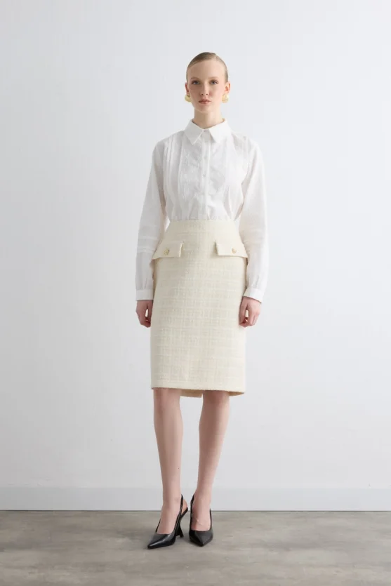 Tweed Pencil Skirt Ecru - Gusto