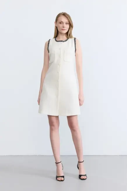 Tweed Pinafore Dress - Ecru Ecru