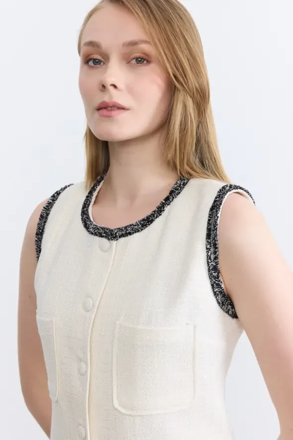 Tweed Pinafore Dress - Ecru - 4