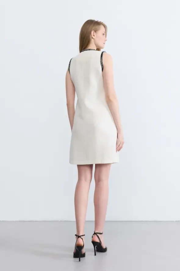 Tweed Pinafore Dress - Ecru - Gusto