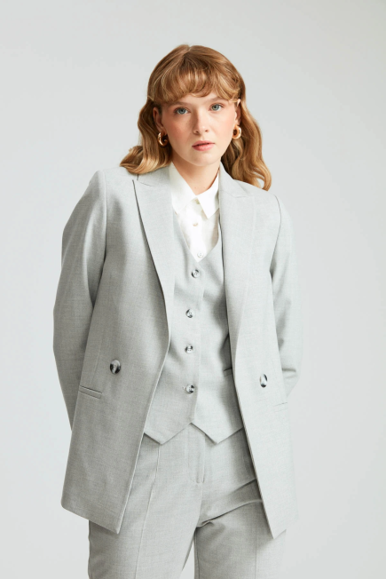 Two Button Blazer Jacket - Grey Gray