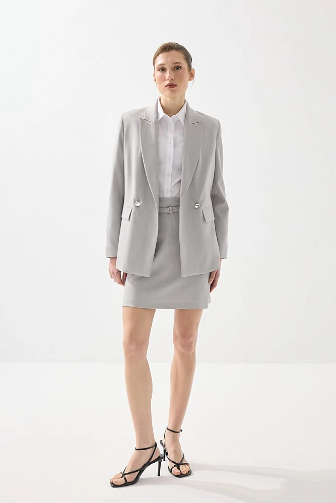 Two-Button Herringbone Blazer Jacket - Grey - Gusto