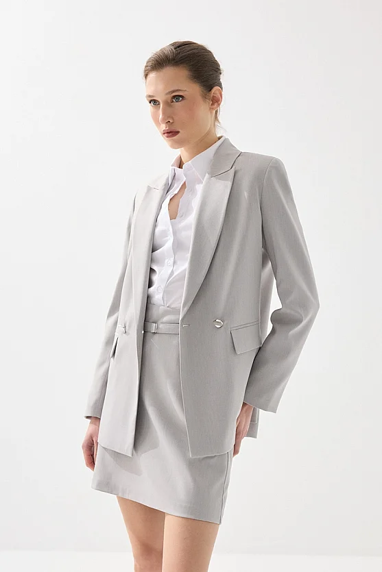 Two-Button Herringbone Blazer Jacket - Grey - Gusto