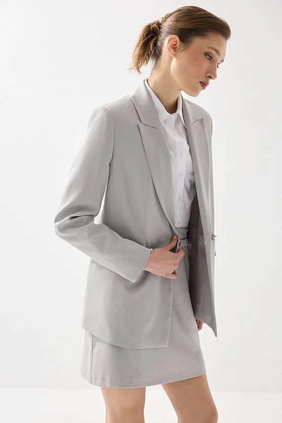 Two-Button Herringbone Blazer Jacket - Grey - Gusto