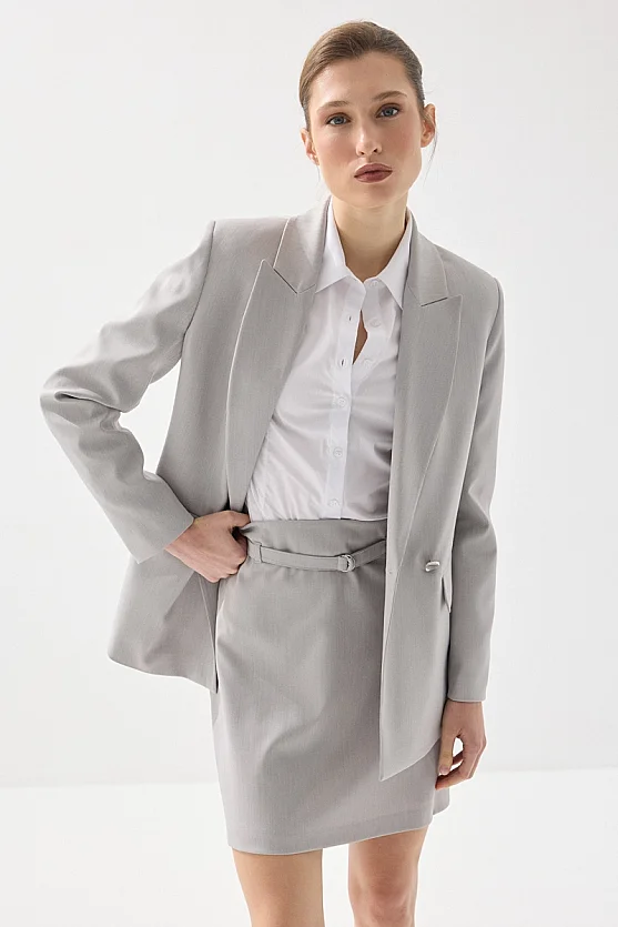 Two-Button Herringbone Blazer Jacket - Grey - Gusto