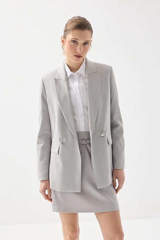 Two-Button Herringbone Blazer Jacket - Grey - Gusto