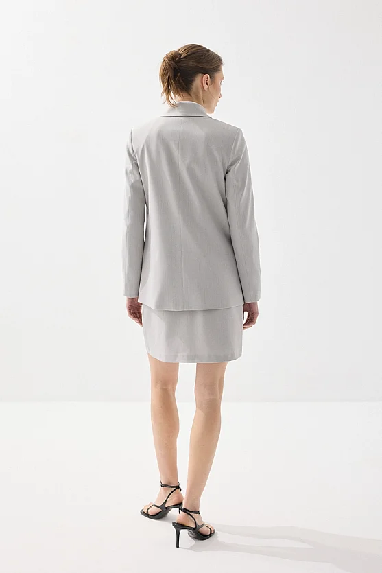 Two-Button Herringbone Blazer Jacket - Grey - Gusto