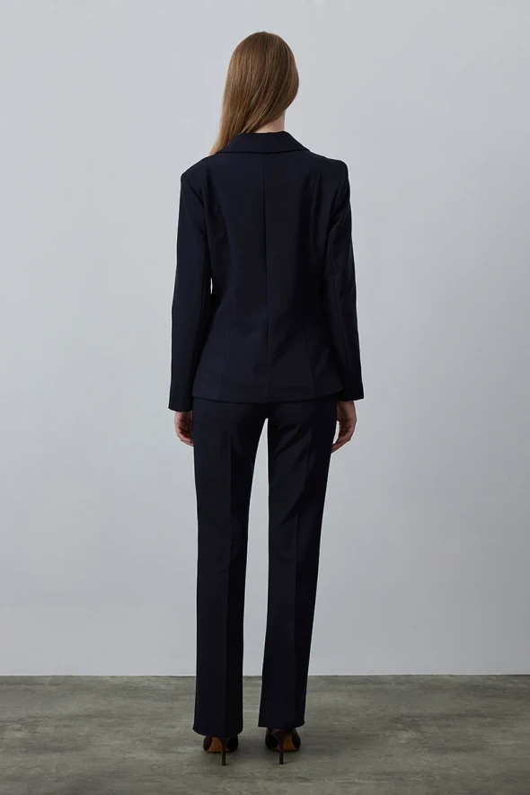 Two Button Jacket with Zippered Pockets - Navy - 4