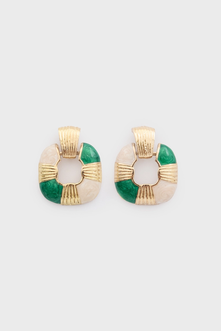 Two Color Enamel Earrings - Gold Gold