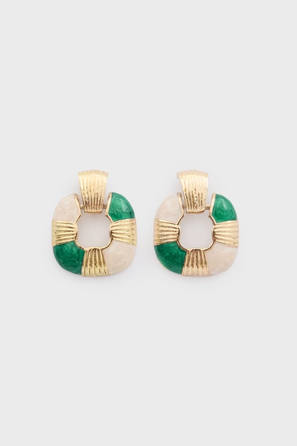 Two Color Enamel Earrings - Gold - 1