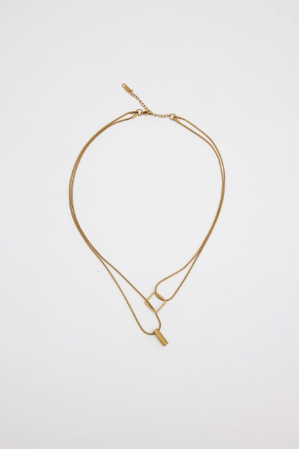 Two Layered Steel Necklace - Gold Gold