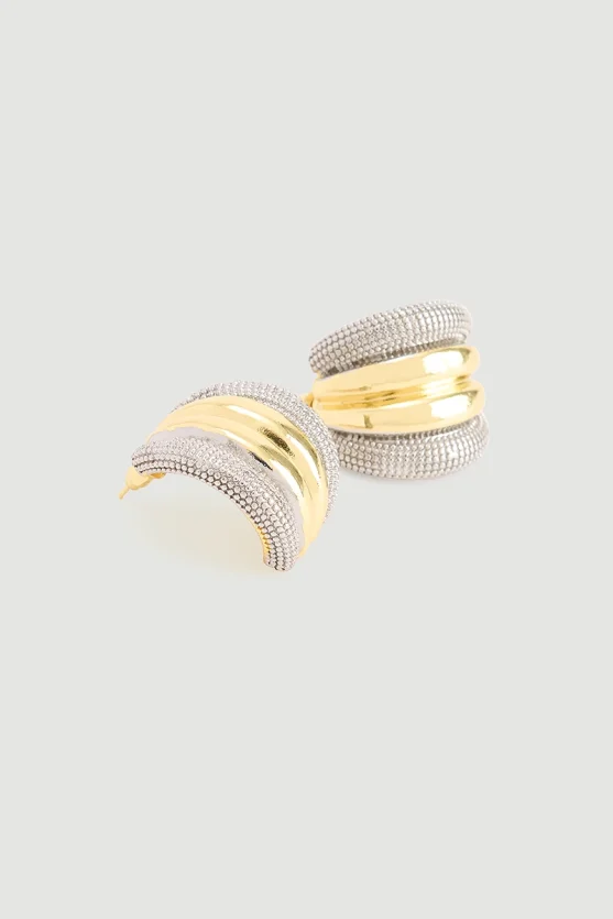 Two Tone Half Hoop Earrings Gold - Gusto