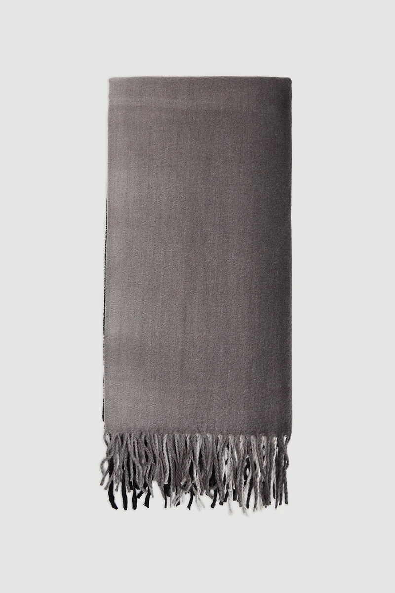 Two-Tone Tassel Shawl - Black - 1