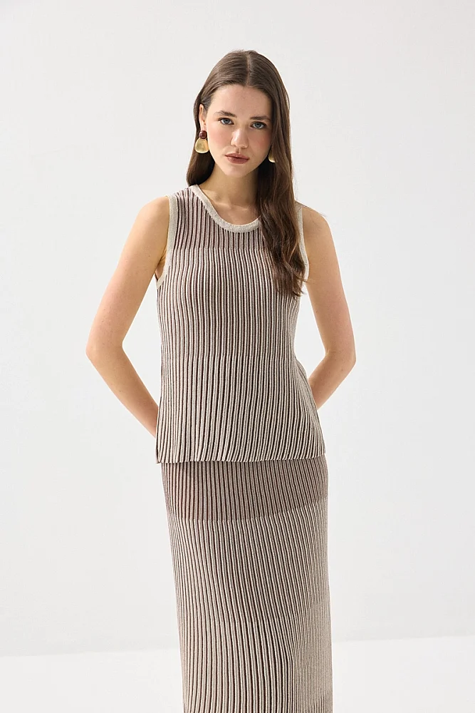 Two-Tone Viscose Knit Tank Top - Brown Brown