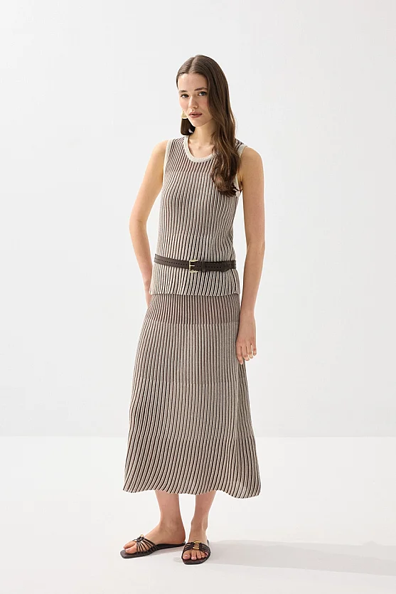 Two-Tone Viscose Knit Tank Top - Brown - 5