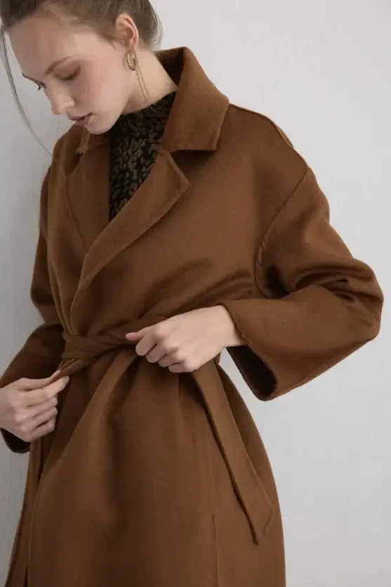 Unlined Classic Wool Coat - Brown - 5