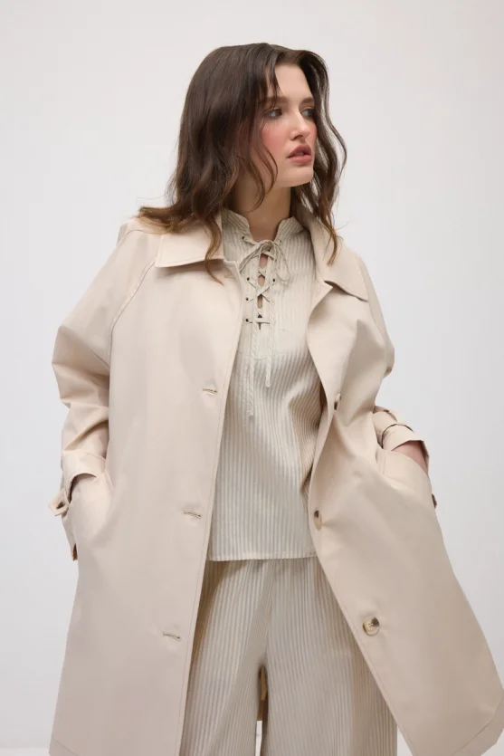Unlined Cotton Trench Coat - Beige - 3