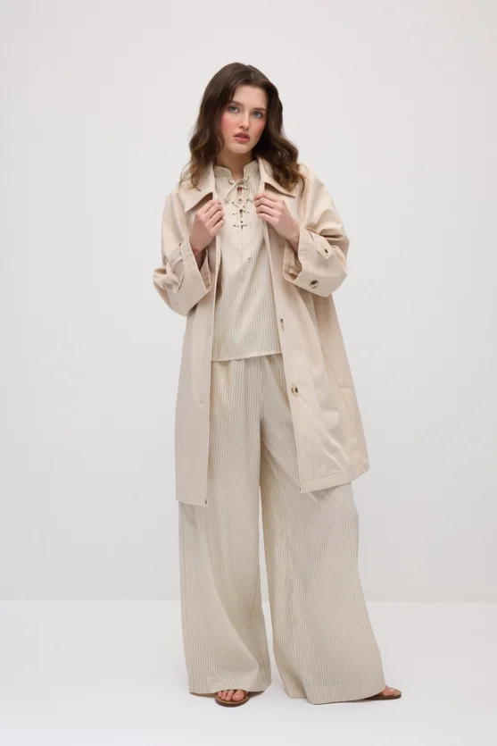Unlined Cotton Trench Coat - Beige - 4
