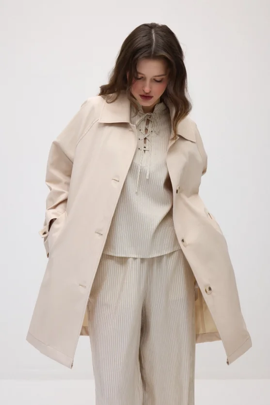 Unlined Cotton Trench Coat - Beige - 4