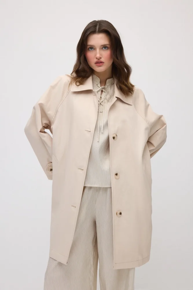 Unlined Cotton Trench Coat - Beige Beige