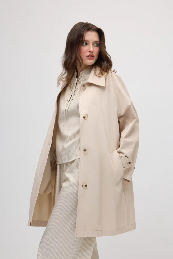 Unlined Cotton Trench Coat - Beige - 5