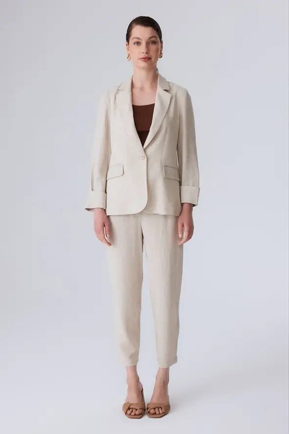 Unlined Linen Jacket - Beige - 2