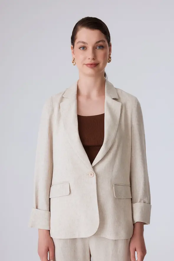 Unlined Linen Jacket - Beige - 1