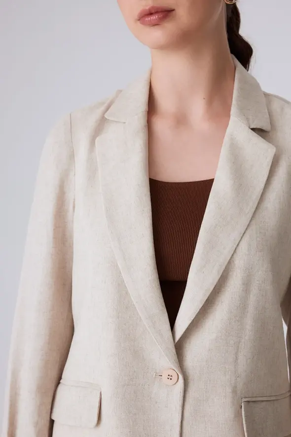 Unlined Linen Jacket - Beige - 3