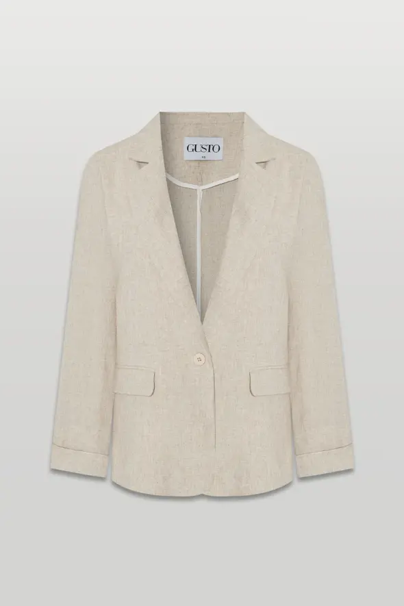 Unlined Linen Jacket - Beige - 5