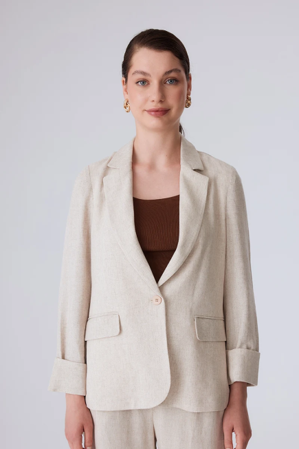 Unlined Linen Jacket - Beige - Gusto