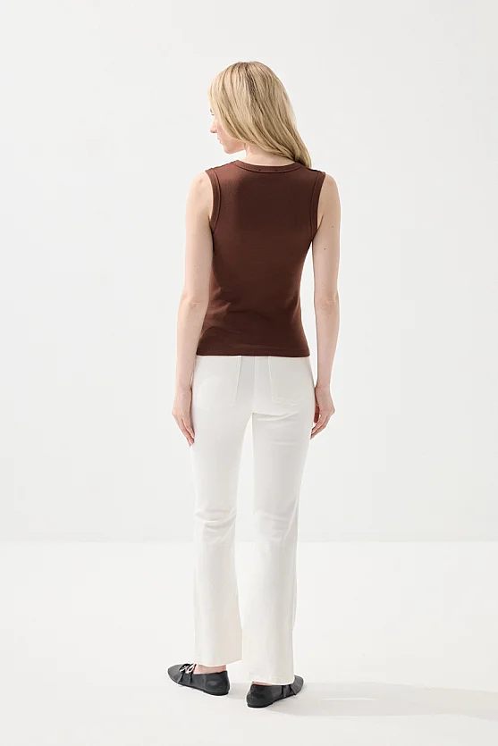 V-Neck Cotton Tank Top - Brown - Gusto