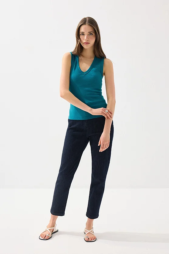 V-Neck Cotton Tank Top - Green - 2